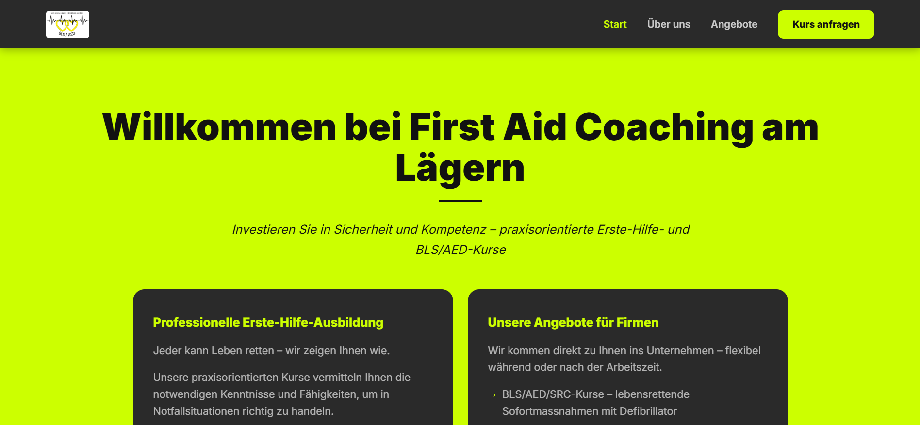 First Aid Coaching am Laegern – Website Screenshot